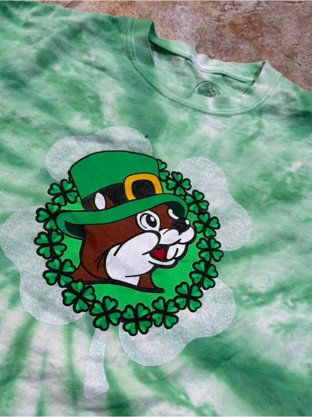 Green Tie-Dye Short Sleeve Tee with Leprechaun Graphic - Picture 2 of 4